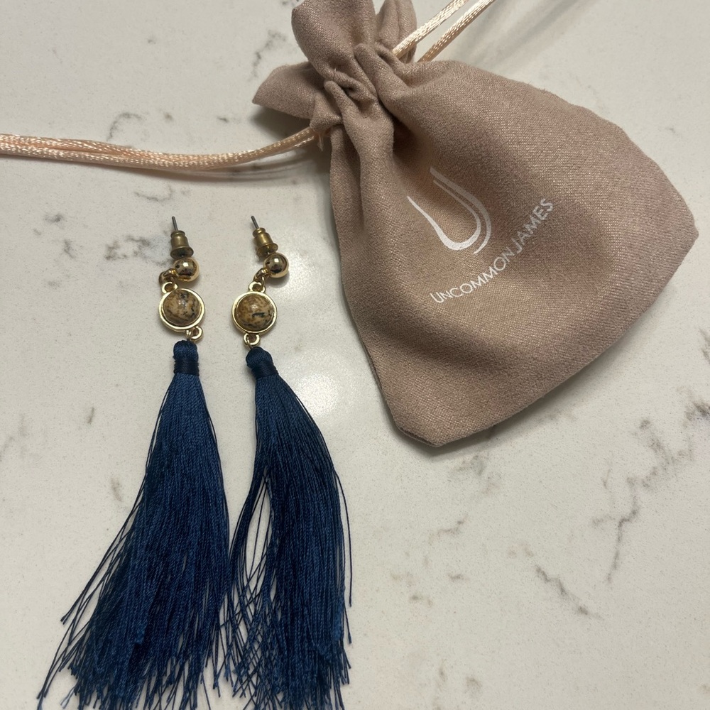 Uncommon James Navy Tassel Drop Earrings